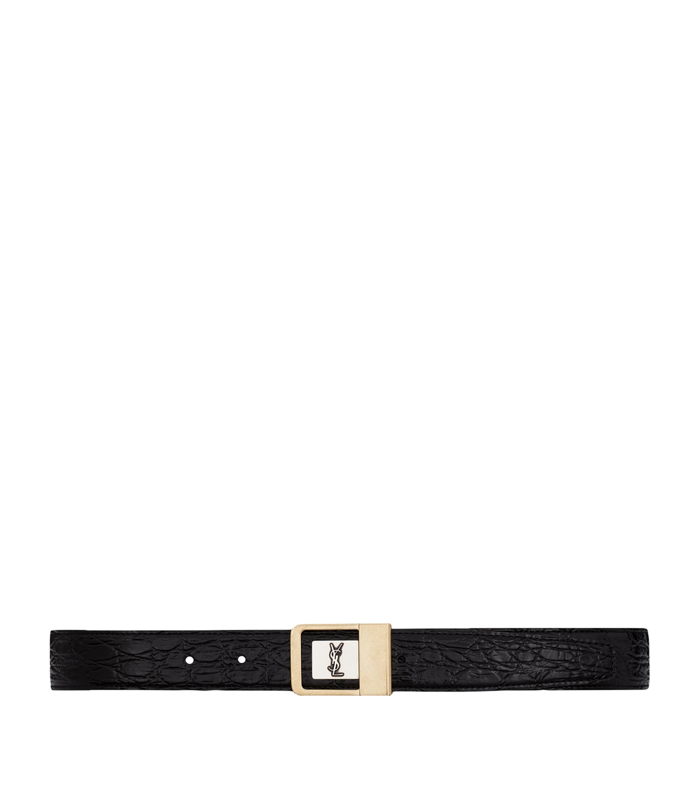 Saint Laurent Black Croc-Embossed Leather Buckle Belt