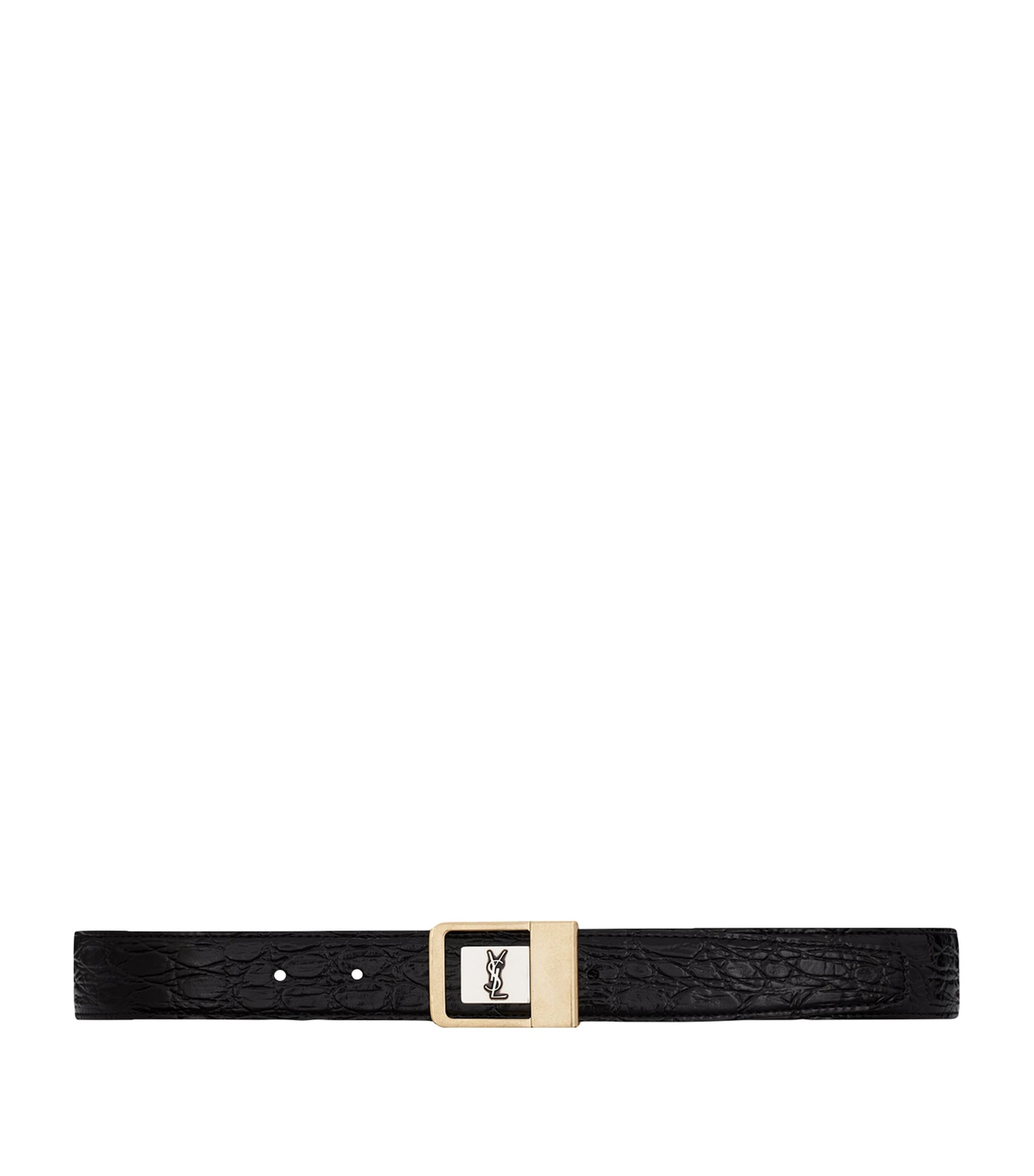 Saint Laurent Black Croc-Embossed Leather Buckle Belt