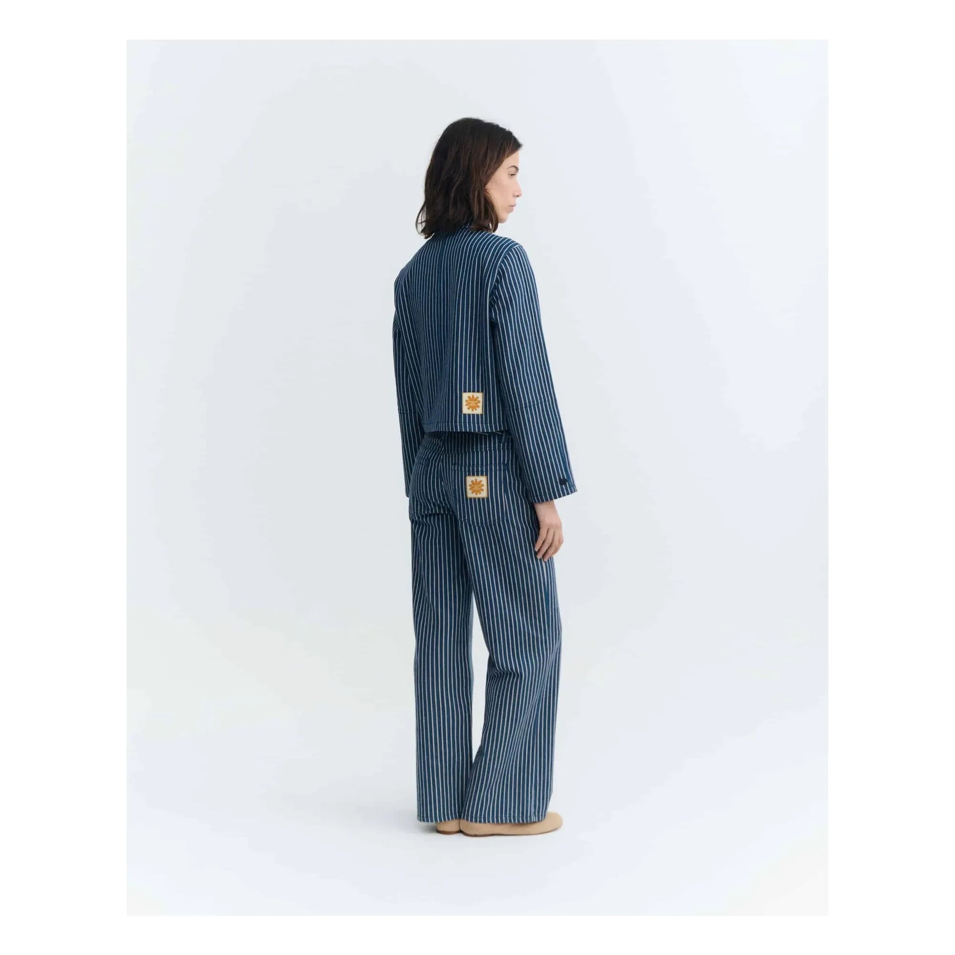 Thinking Mu - Astrid Stripes Organic Cotton Jacket | Grey blue