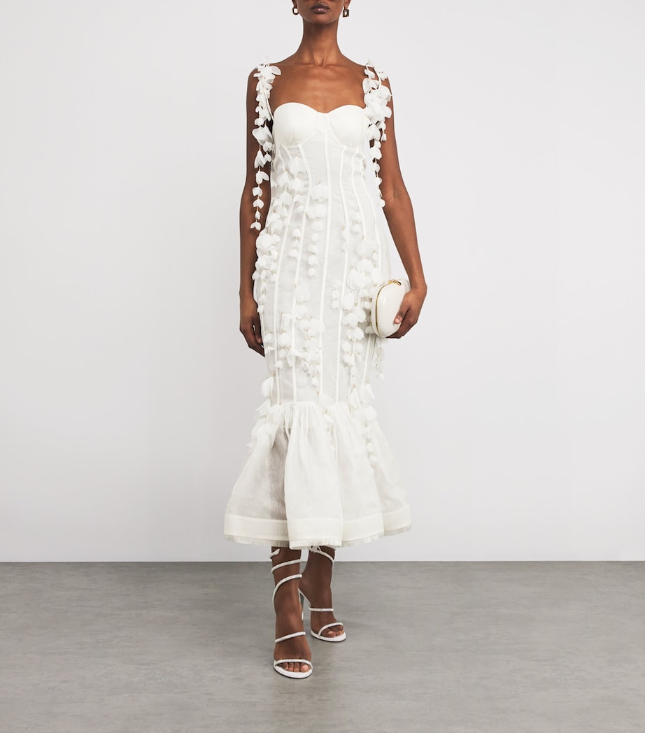 Linen-Silk Petal Midi Dress