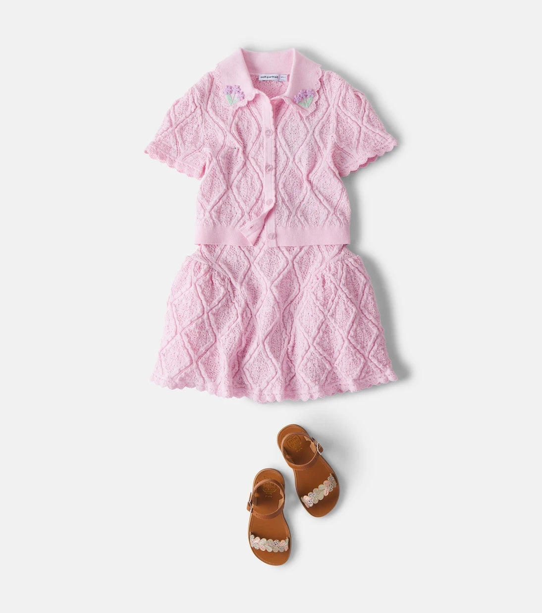 Self-Portrait Kids - Pointelle cotton-blend skirt