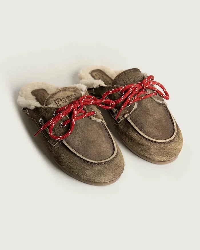 Posa kadın süet terlik Boat Loafer Mule