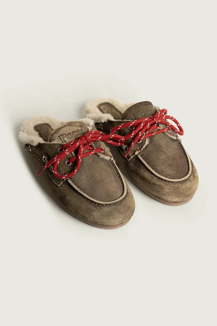 Posa kadın süet terlik Boat Loafer Mule