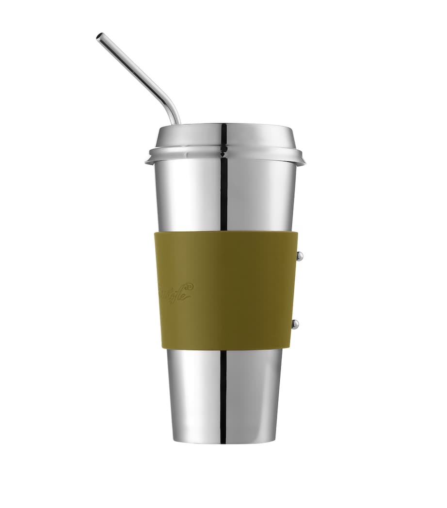 Stainless Steel and Leather Objets Miroir Travel Cup (450ml)