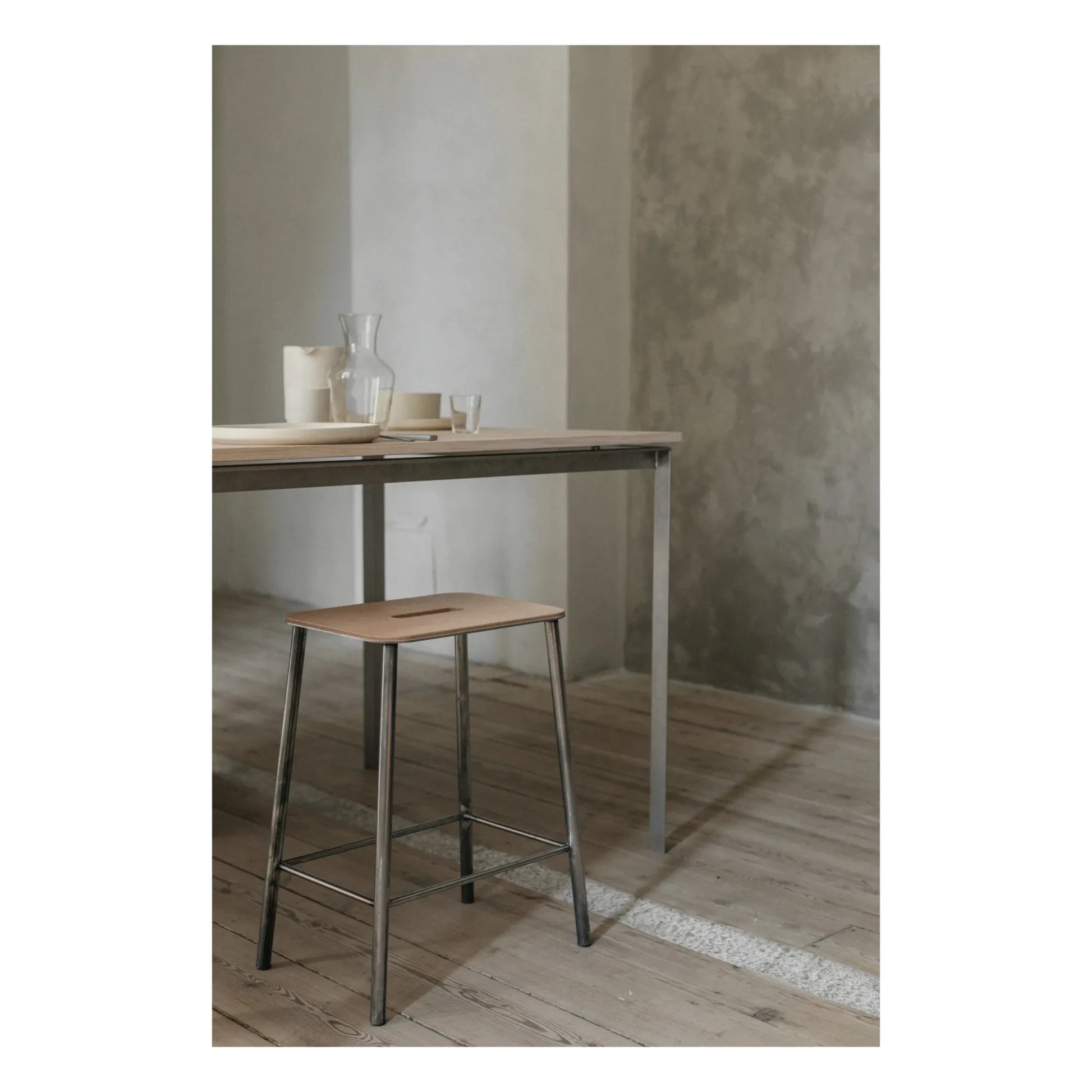 Frama - Adam Stool, Leather Seat | Silver