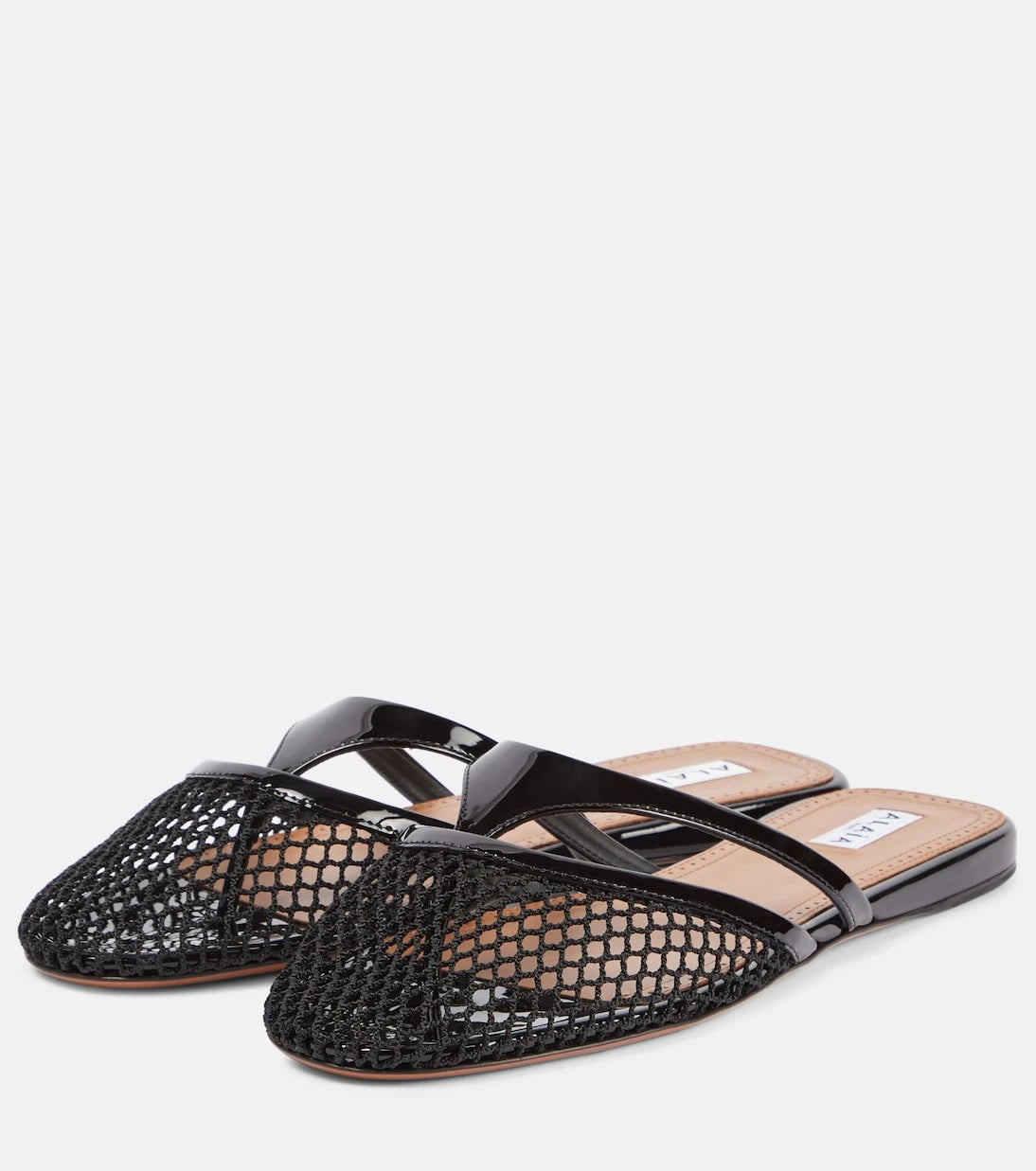 Alaïa - Infradito fishnet leather-trimmed mules