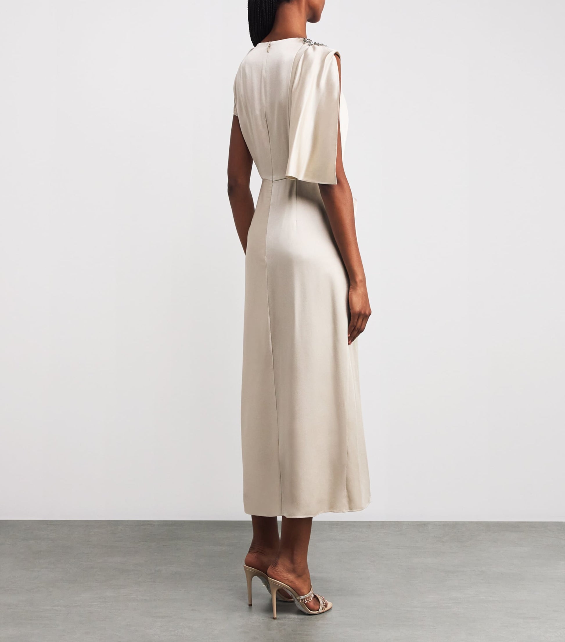 Erdem Gold Satin Cady Embellished Draped Midi Dress