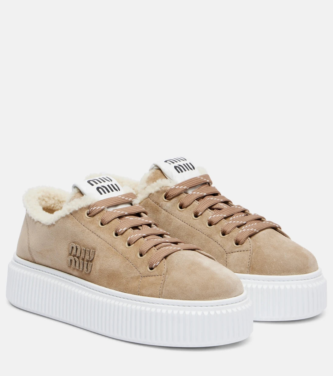 Miu Miu - Shearling-lined suede platform sneakers