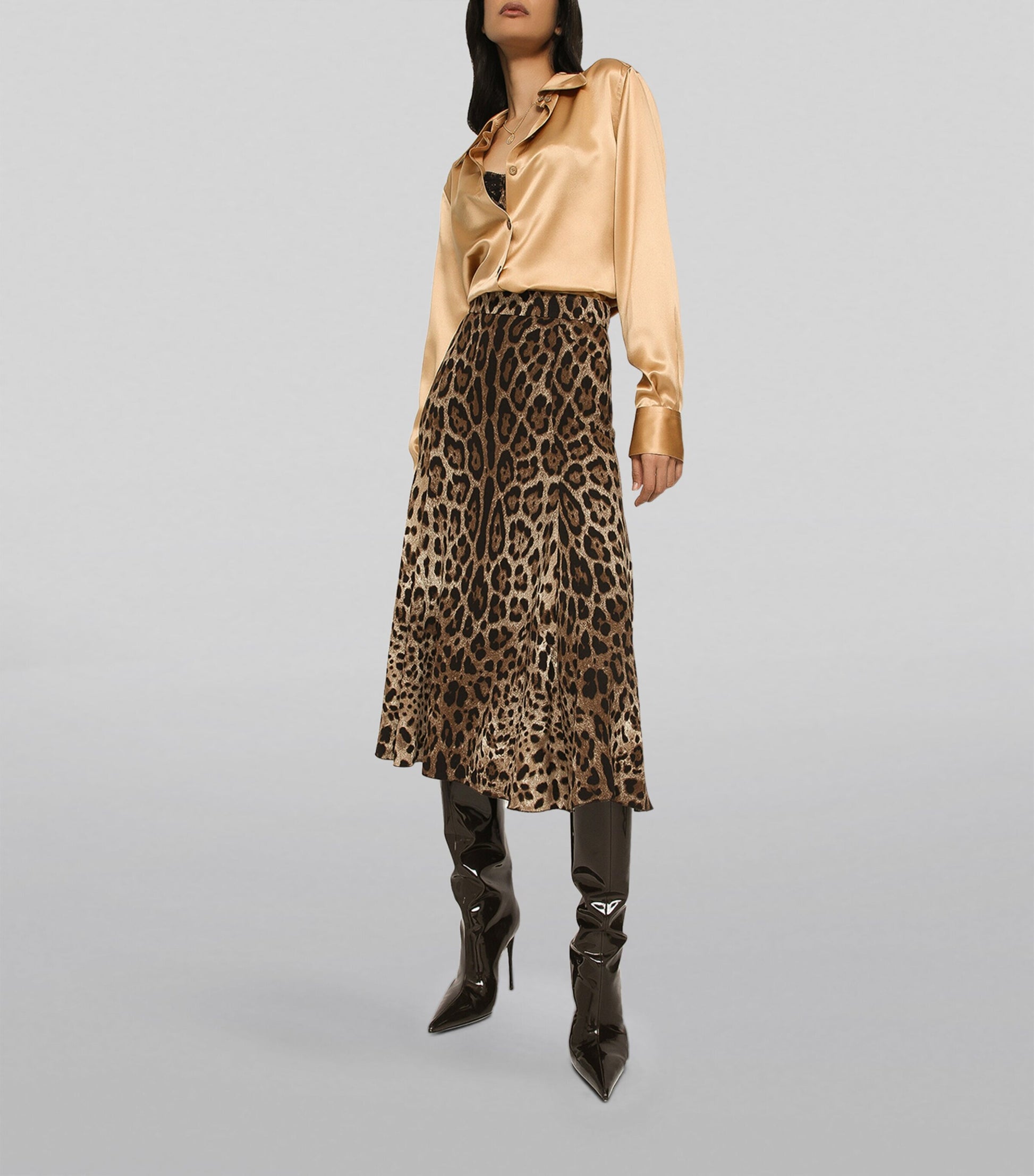 Dolce & Gabbana Multi Leopard Print Midi Skirt