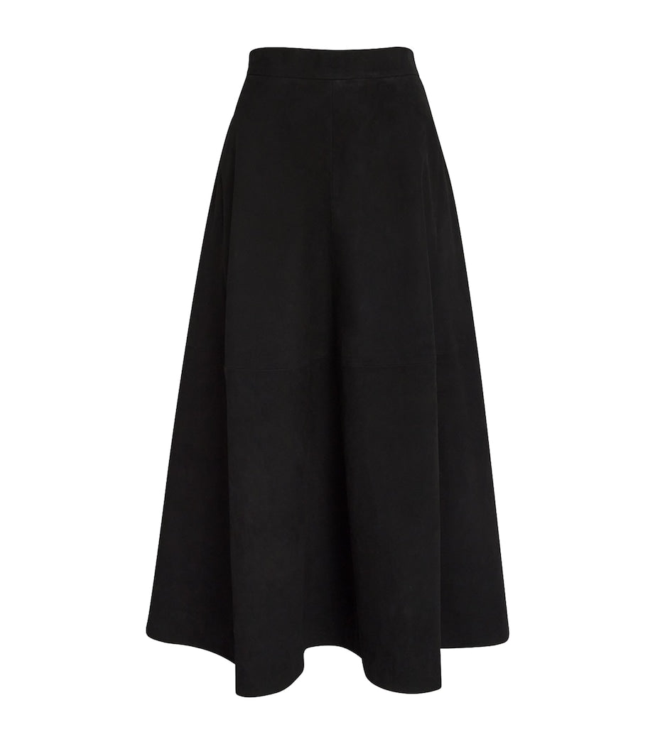 Róhe Black Suede A-Line Midi Skirt