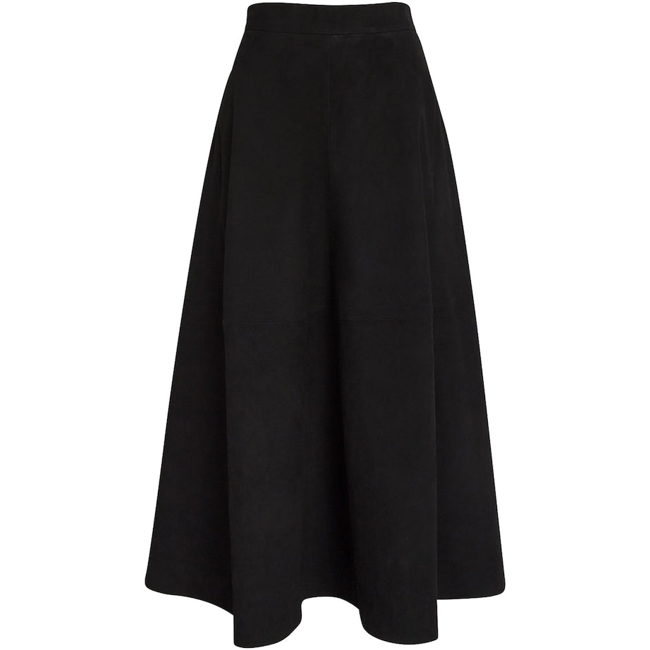 Róhe Black Suede A-Line Midi Skirt