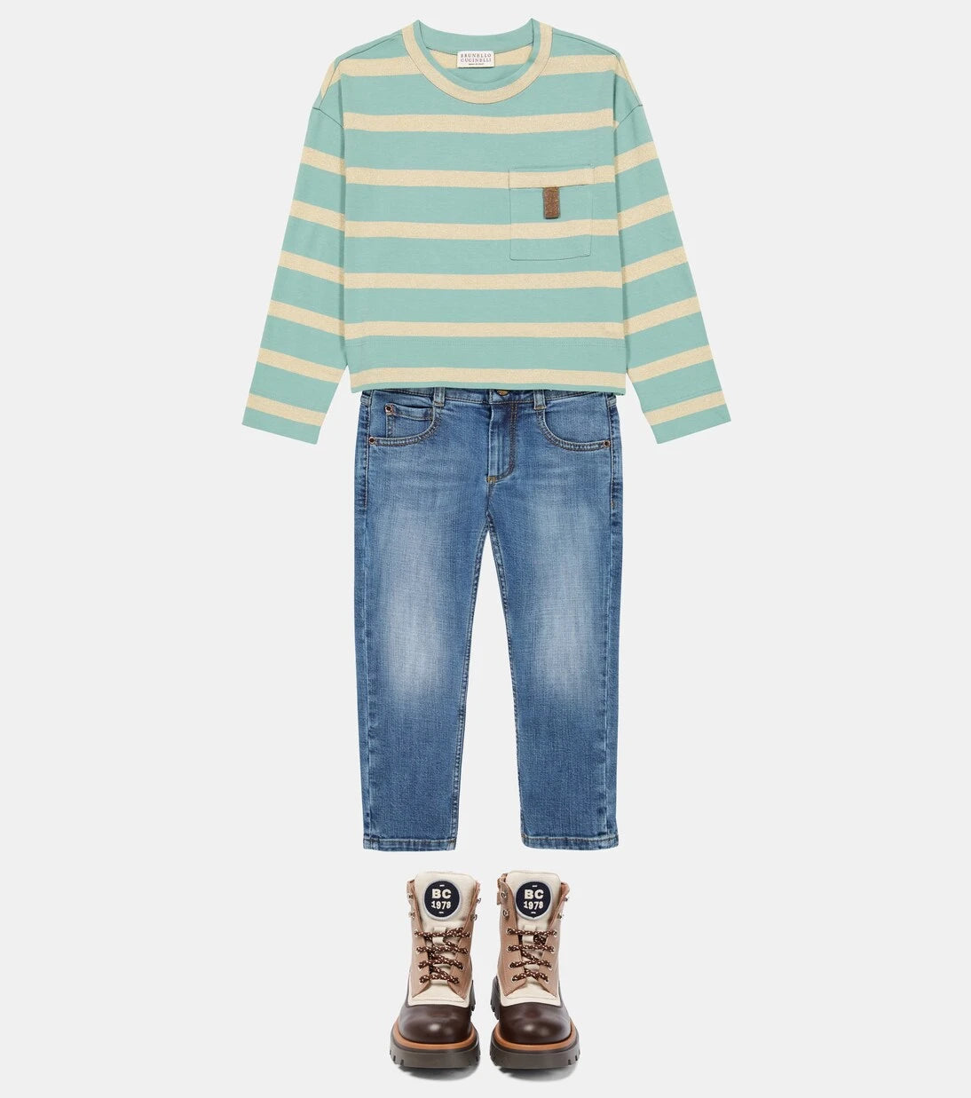 Brunello Cucinelli Kids - Striped cotton-blend T-shirt