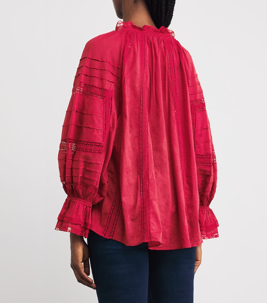 Alice+Olivia Burgundy Cotton Voile Josephine Blouse