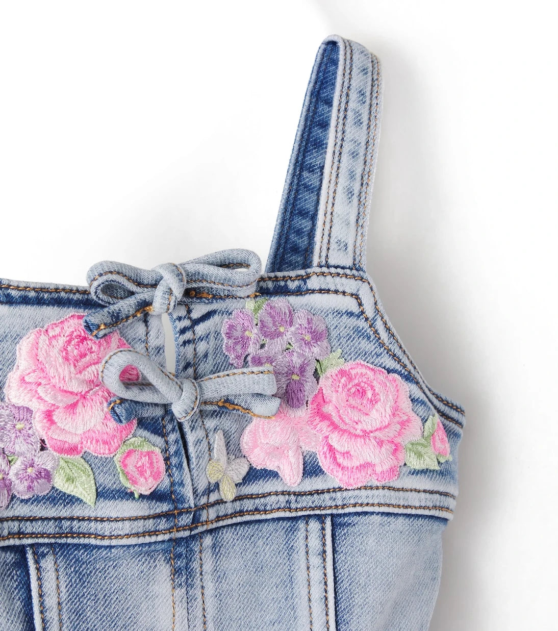 Monnalisa - Embroidered denim romper