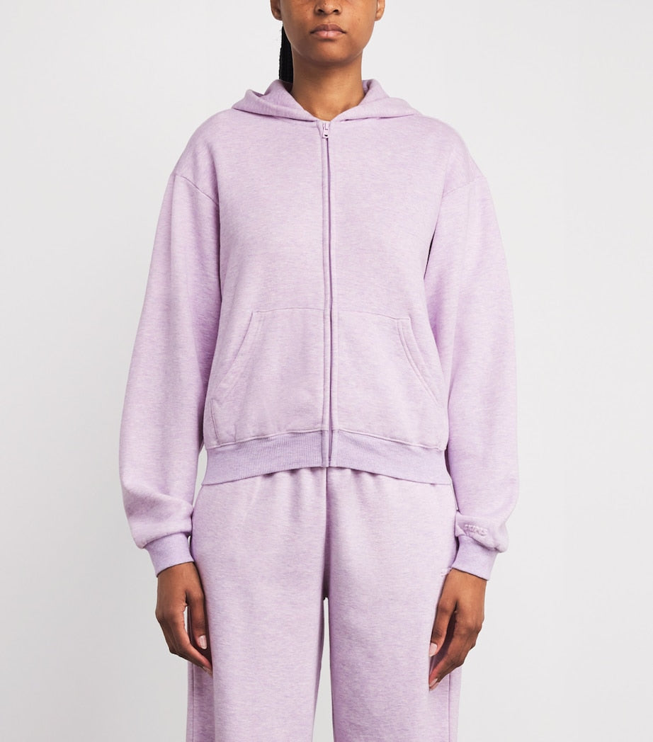 Purple Cotton-Blend Fleece Zip-Up Hoodie