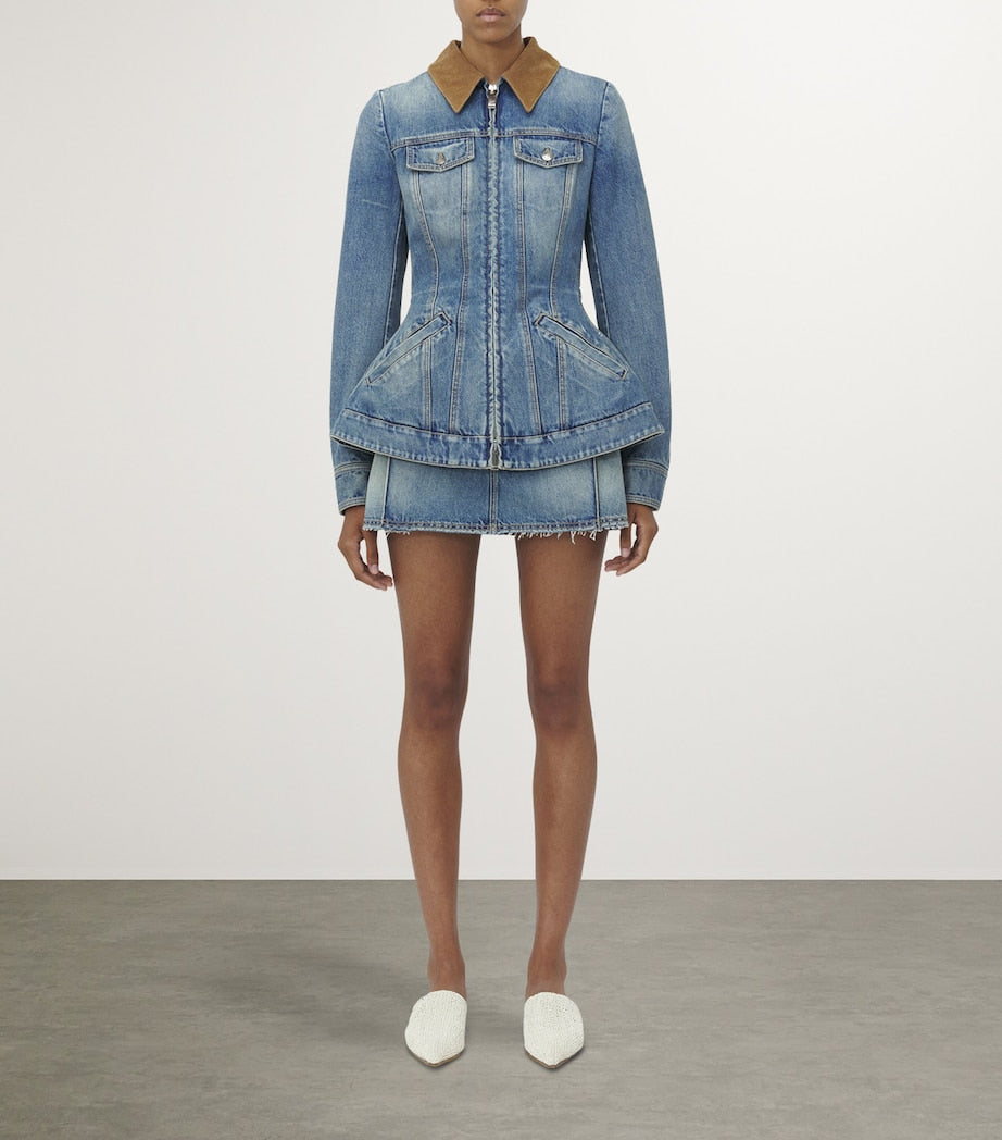 McQueen Blue Peplum Denim Jacket