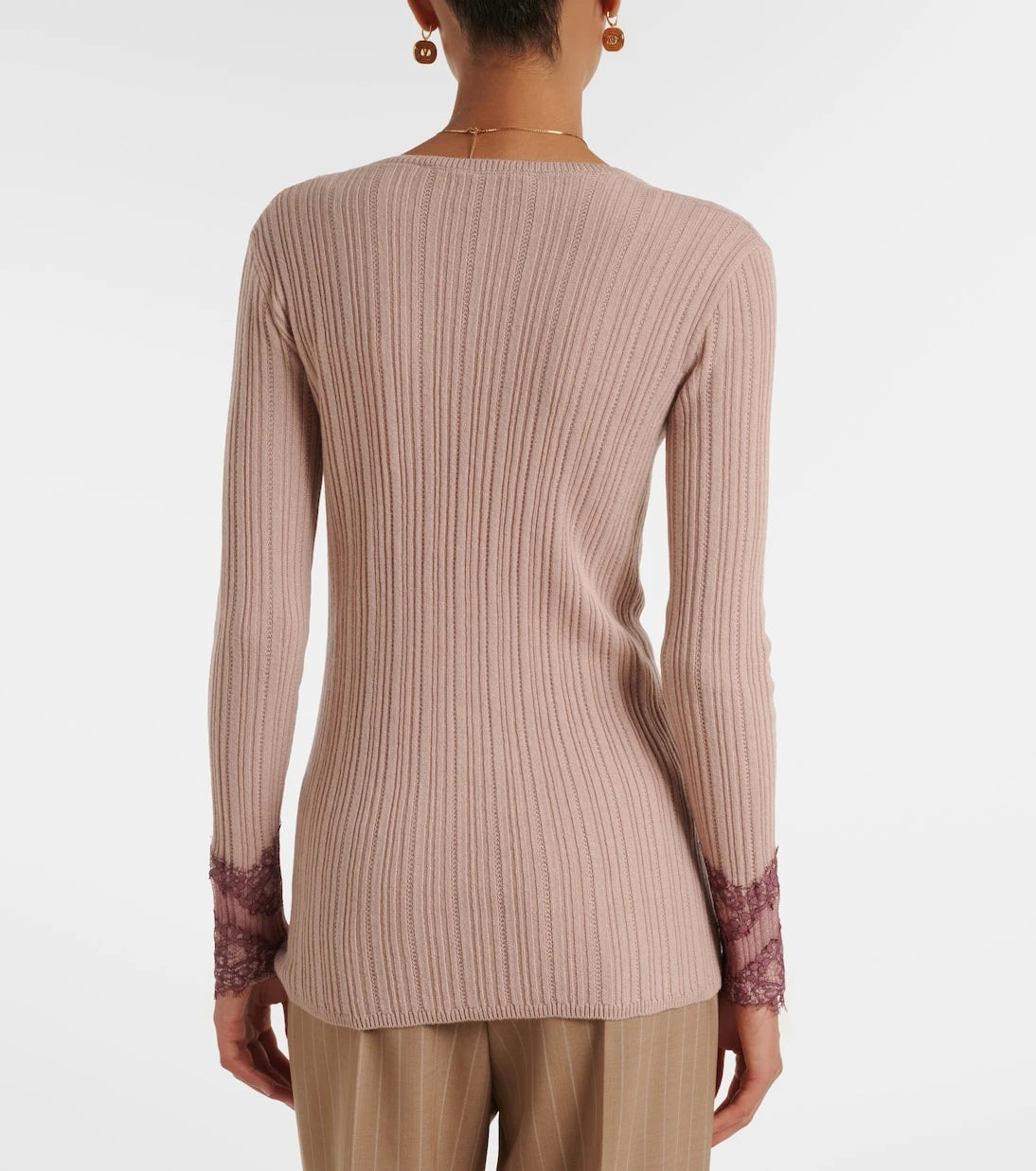 Valentino - Gathered lace-trimmed cashmere sweater