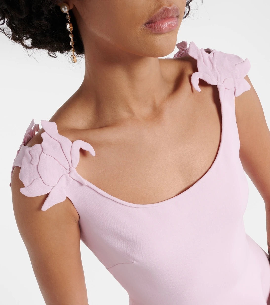 Valentino - Floral-appliqué wool and silk midi dress