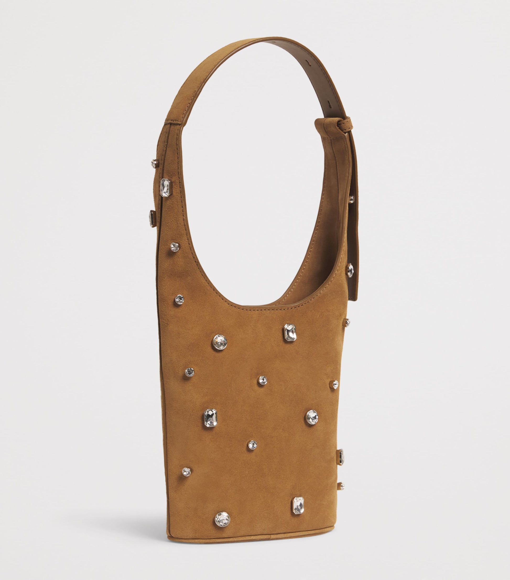 Suede Embellished Loop Shoulder Bag