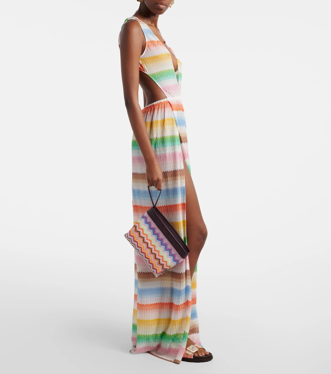 Missoni - Zigzag Large leather-trimmed lamé clutch