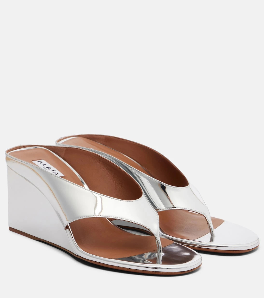 Alaïa - Cube mirrored wedge thong sandals