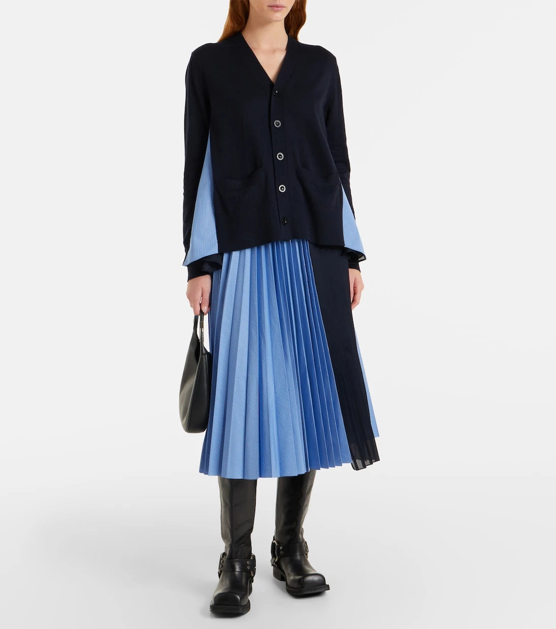 Sacai - تنورة ميدي مخططة من مزيج القطن والبوبلين