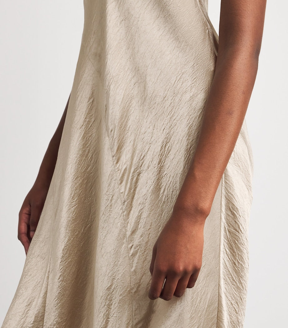 Nude Satin Luster Maxi Dress