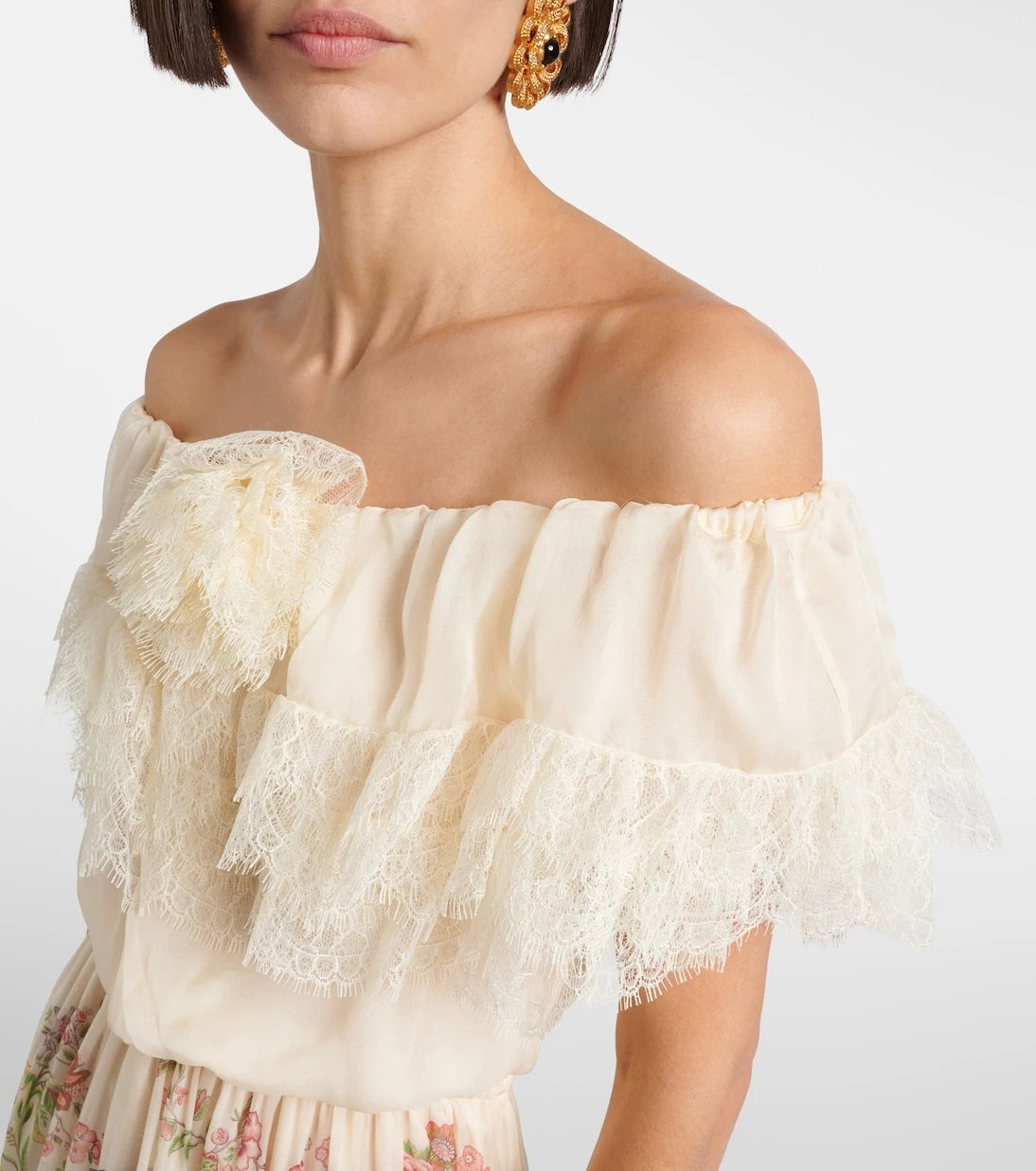 Etro - Lace-trimmed printed off-shoulder silk maxi dress