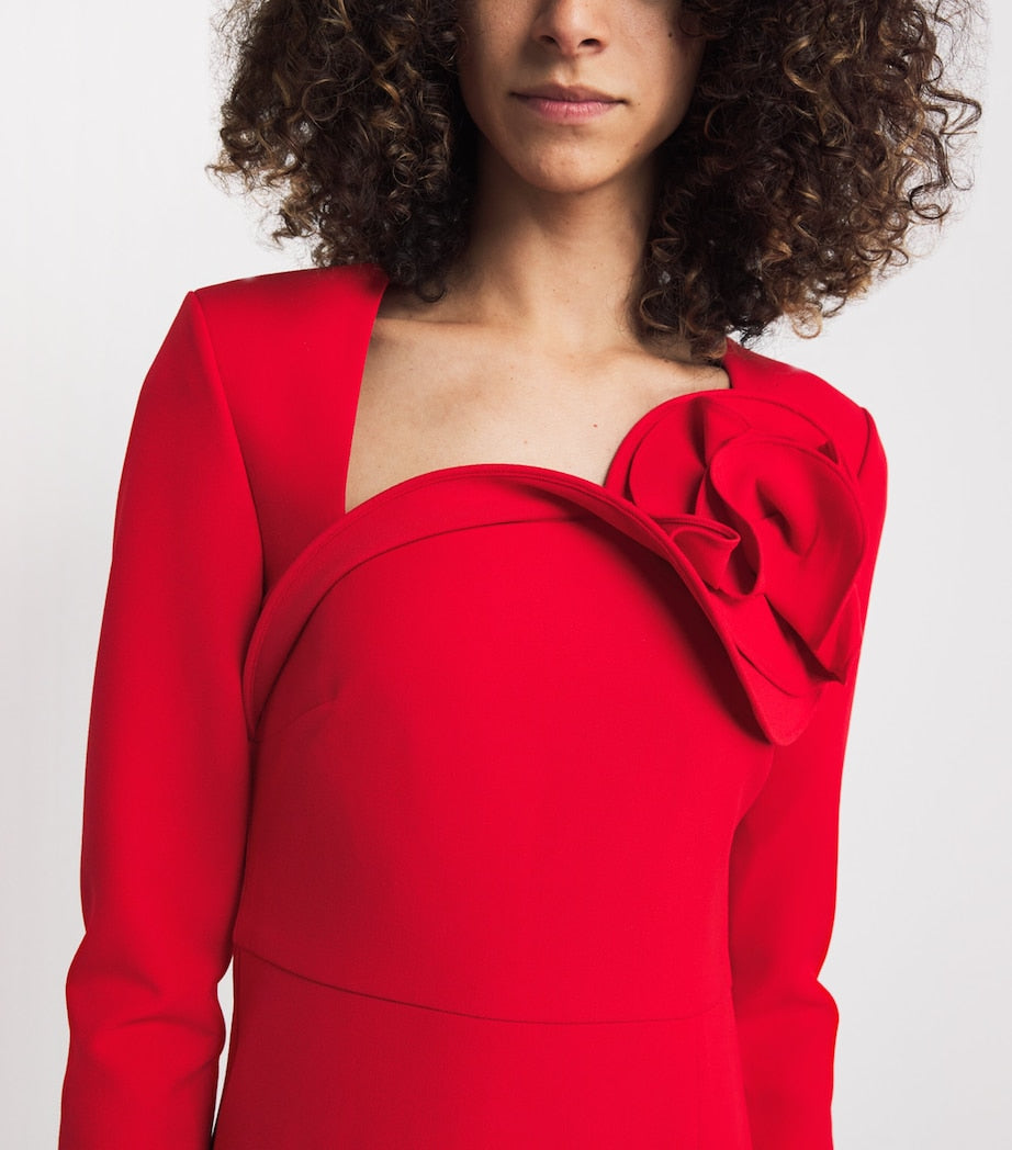 Roland Mouret Red Floral-Appliqué Midi Dress