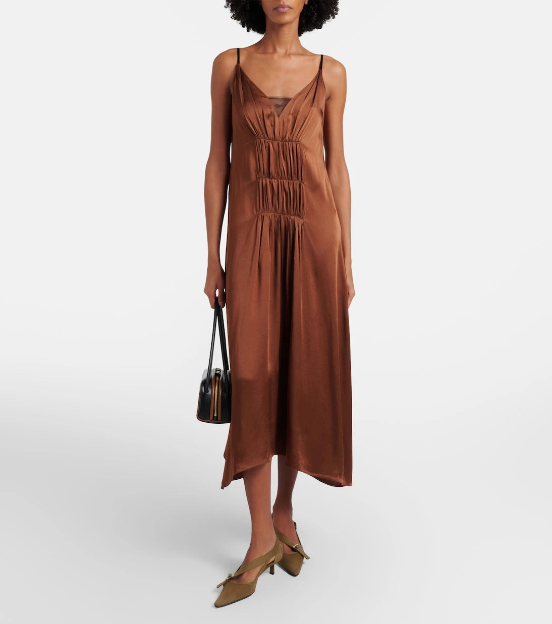 Prada - Gathered crêpe satin slip dress