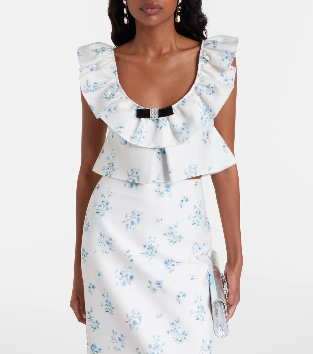 Shushu/Tong - Floral ruffled cotton and silk top