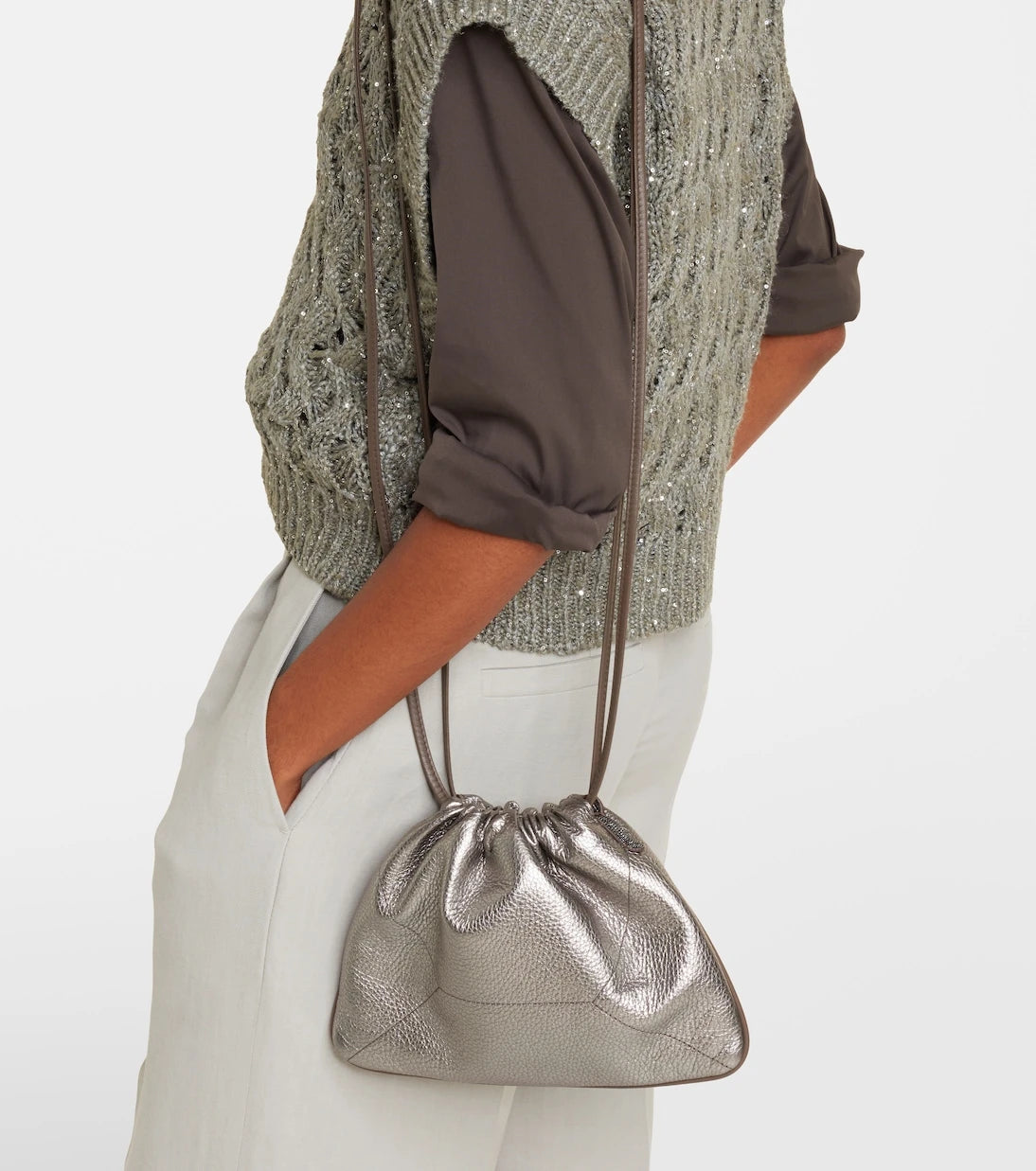 Brunello Cucinelli - Monili Small metallic leather crossbody bag