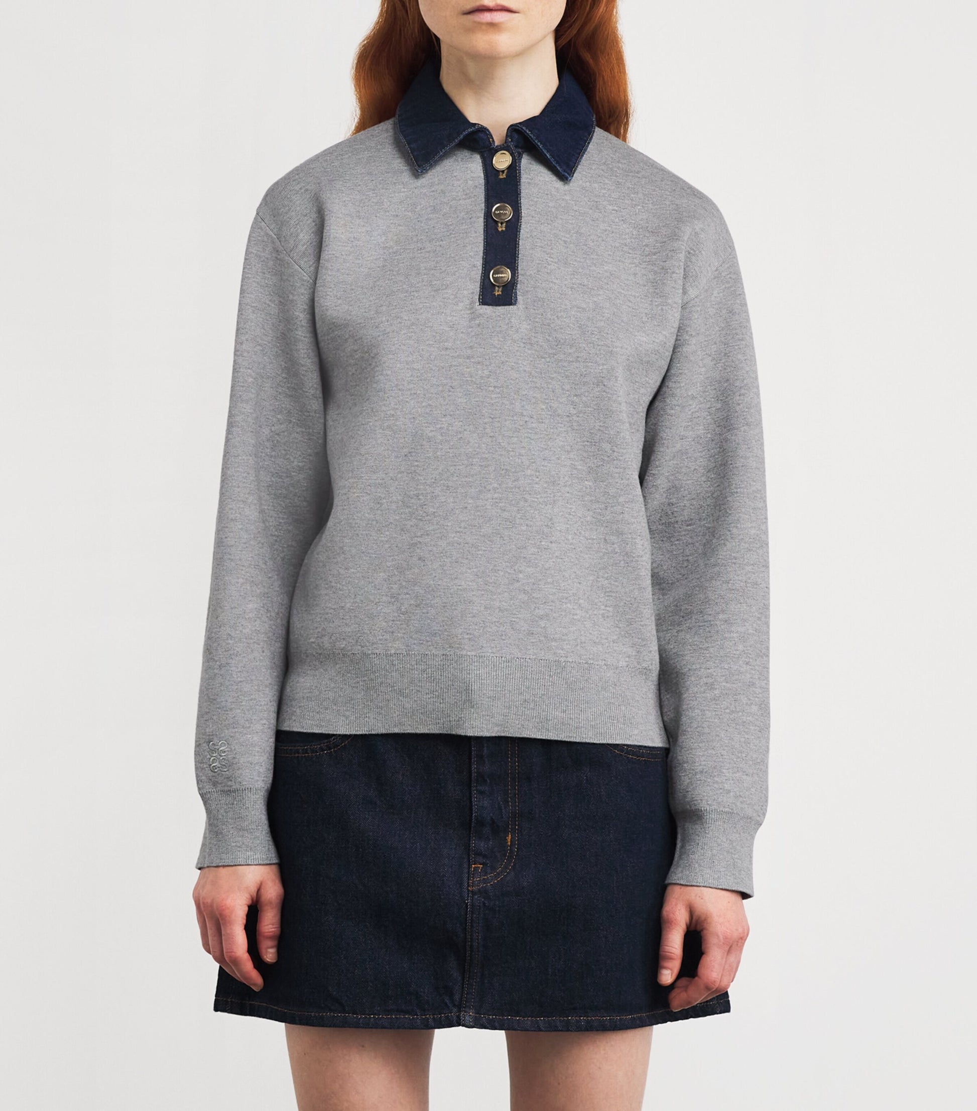 Black Denim-Collar Sweater