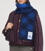 Blue Narrow Wool Check Scarf