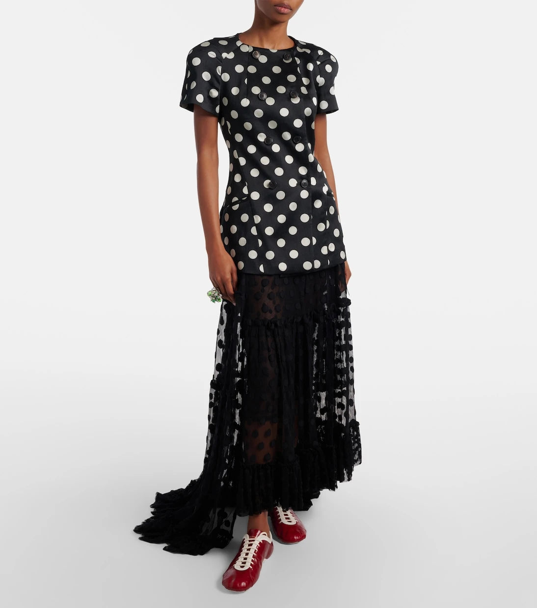 Dries Van Noten - Polka-dot asymmetric cotton-blend maxi skirt