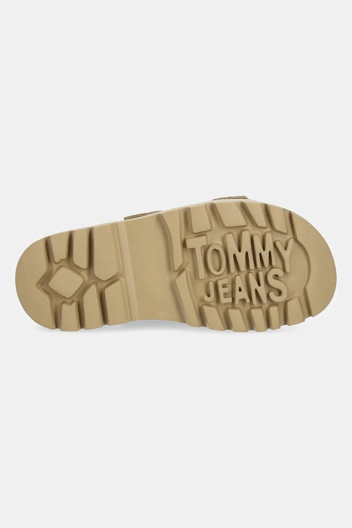 Велурени чехли Tommy Jeans DOUBLE STRAP SANDAL SUEDE