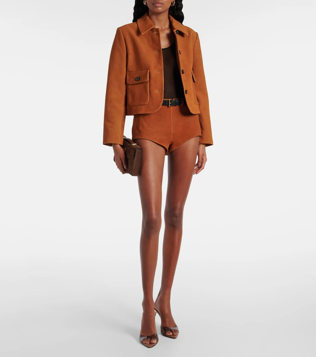 Self-Portrait - High-rise suede shorts
