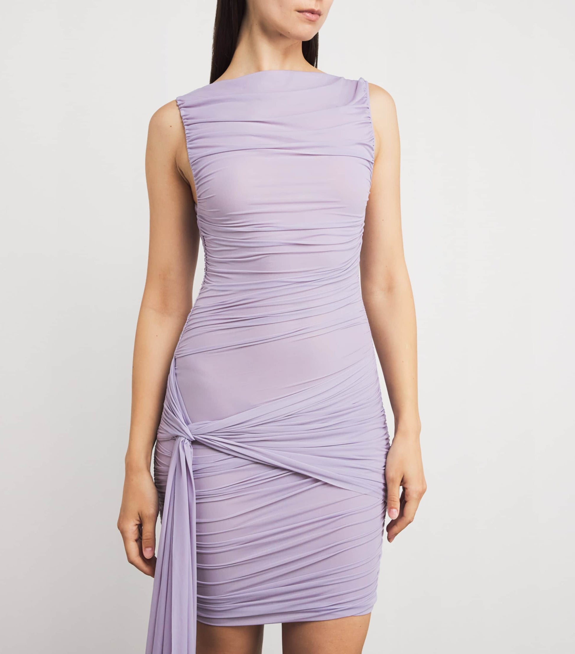Maygel Coronel Purple Ruched Entredos Mini Dress