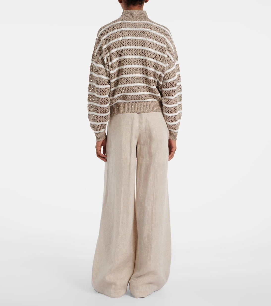 Brunello Cucinelli - Sequined striped linen-blend cardigan
