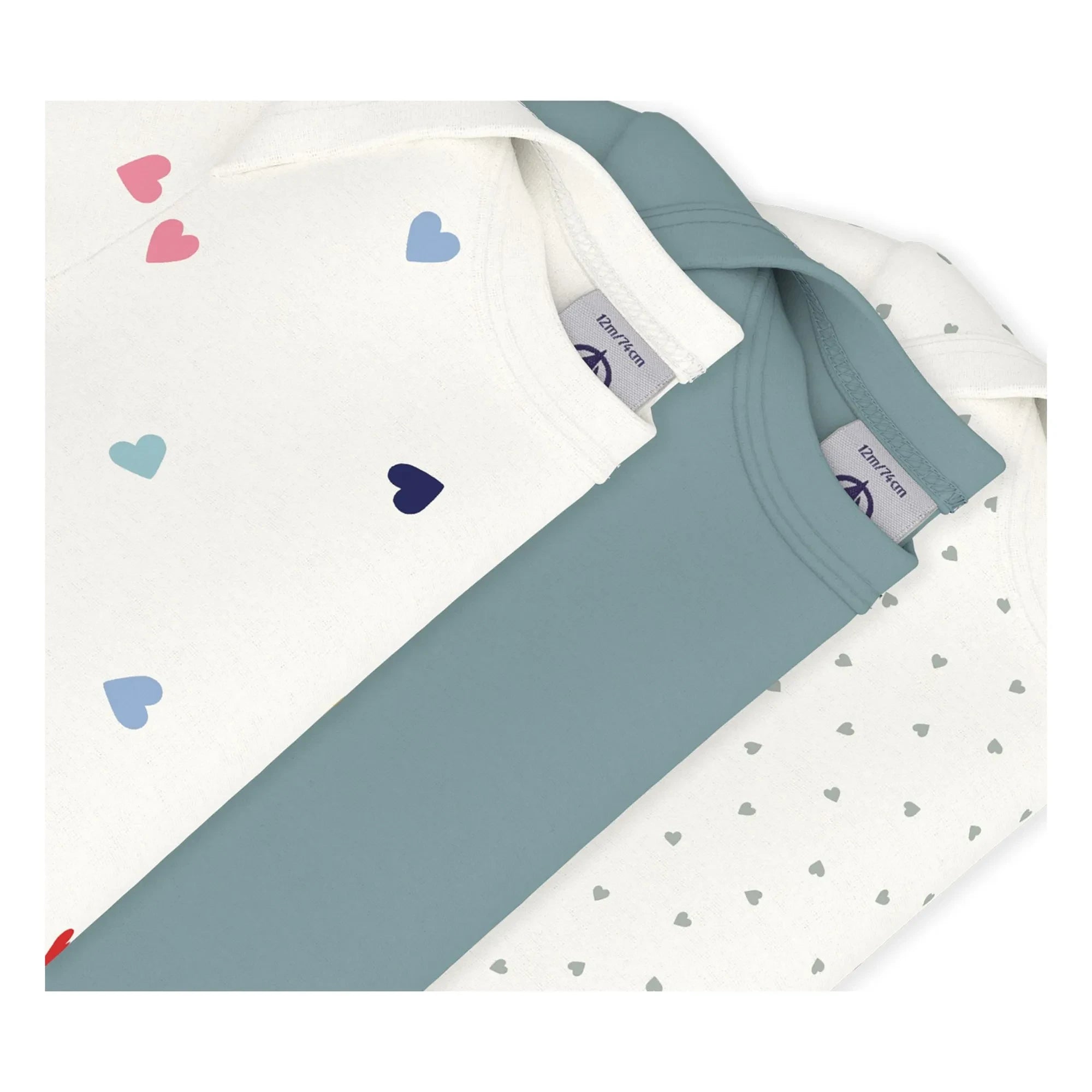 Petit Bateau - Set of 3 Organic Cotton Heart Bodies | Blue