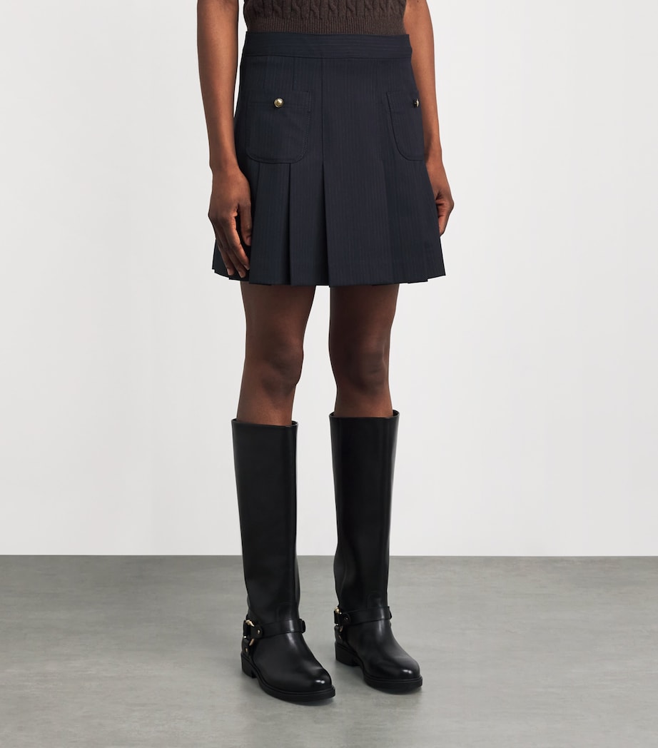 Blue Wool-Blend Pleated Mini Skirt