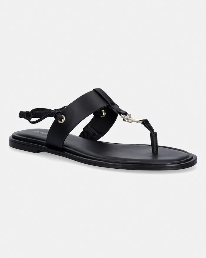 Calvin Klein Kadın Deri Düz Taban Sandalet ROUND FLAT SNDL THONG LTH HDW
