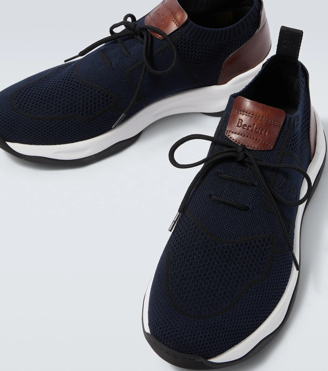 Berluti - Shadow leather-trimmed knitted sneakers