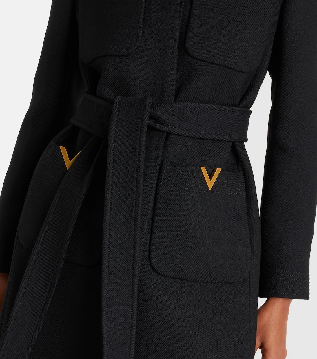 Valentino - معطف VGold بحزام من الصوف والحرير