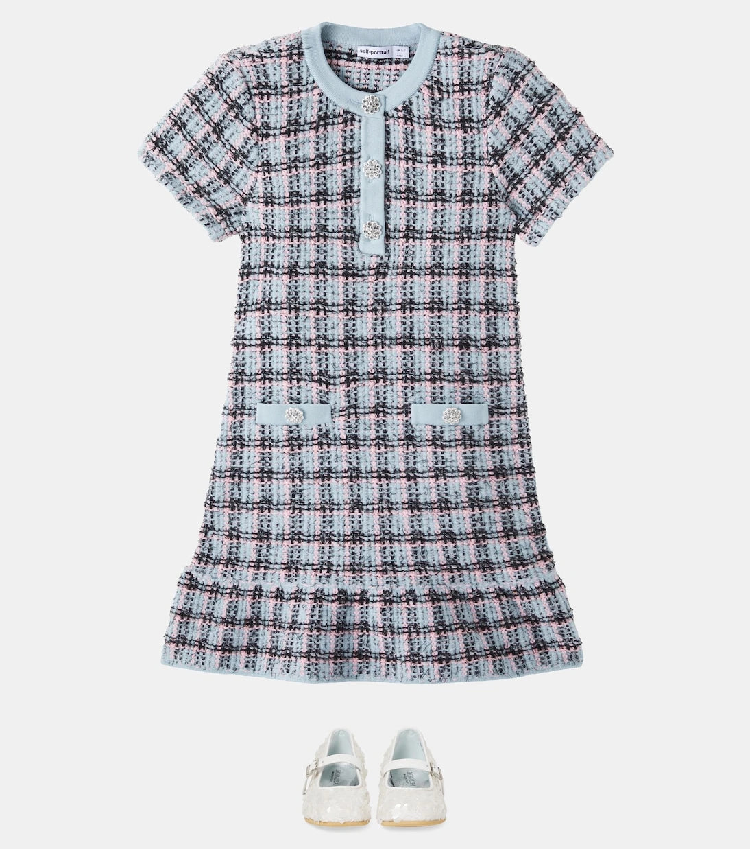 Self-Portrait Kids - Checked cotton-blend tweed dress