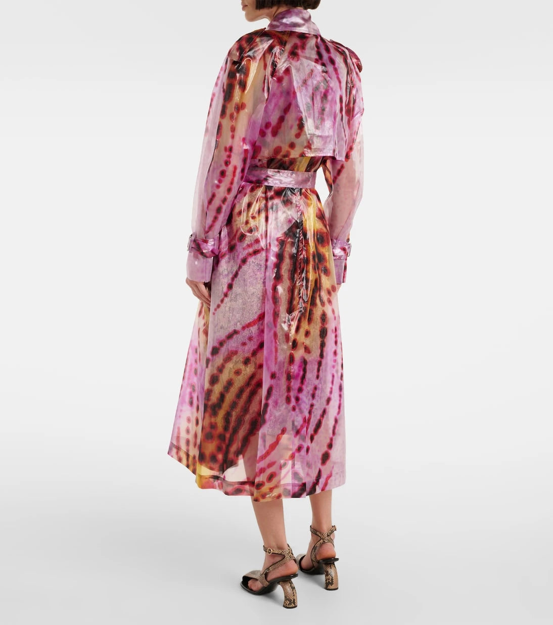 Dries Van Noten - معطف ترنش مطبوع بزرين مزدوجين