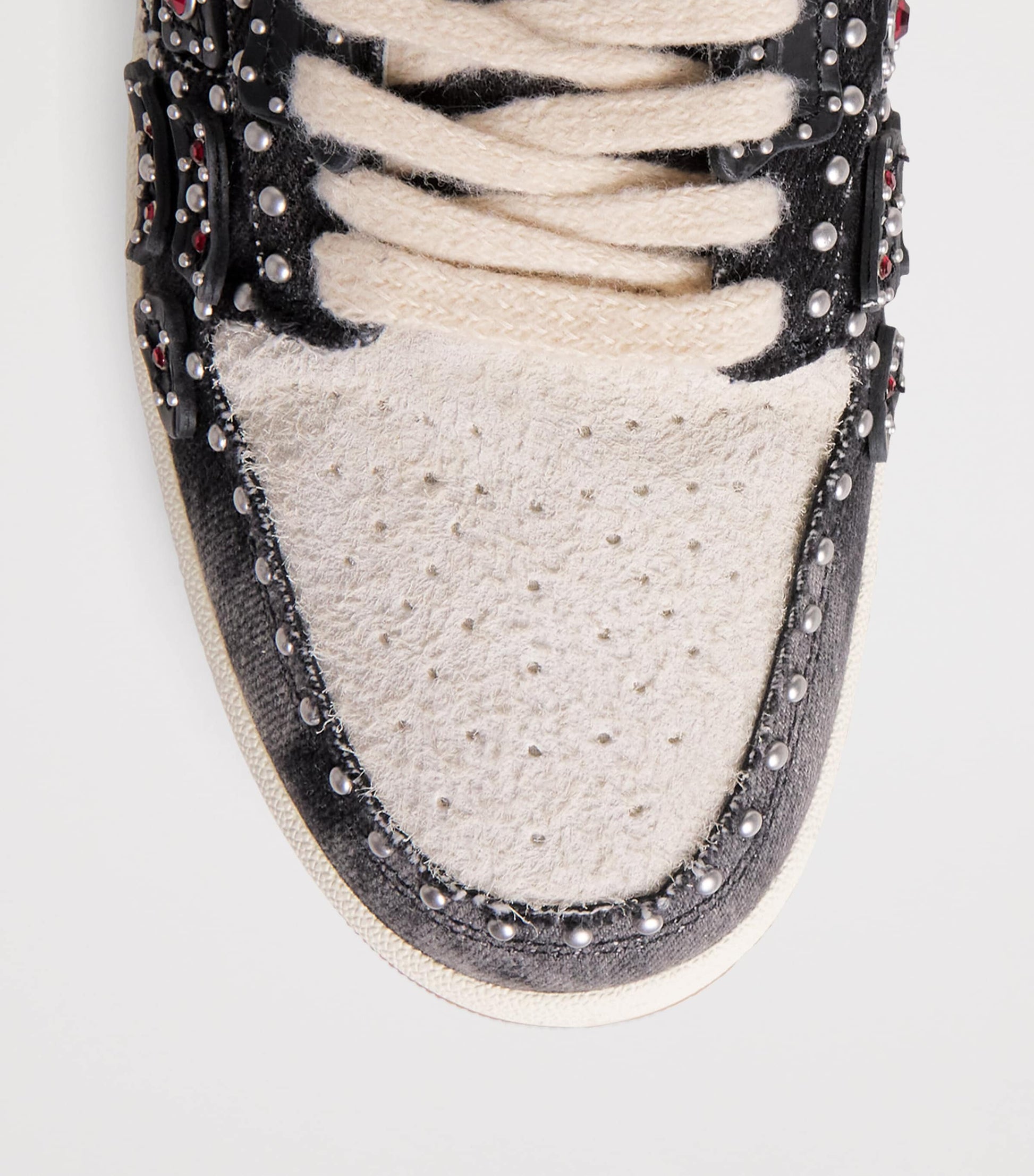 Denim-Suede Studded Skel Sneakers BLACK