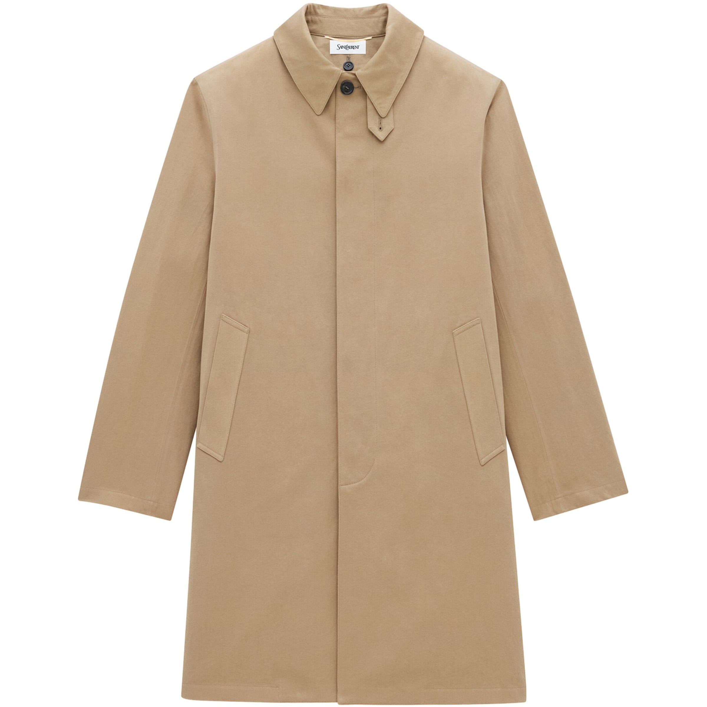Saint Laurent Beige Cotton Gabardine Faux-Fur Lined Overcoat