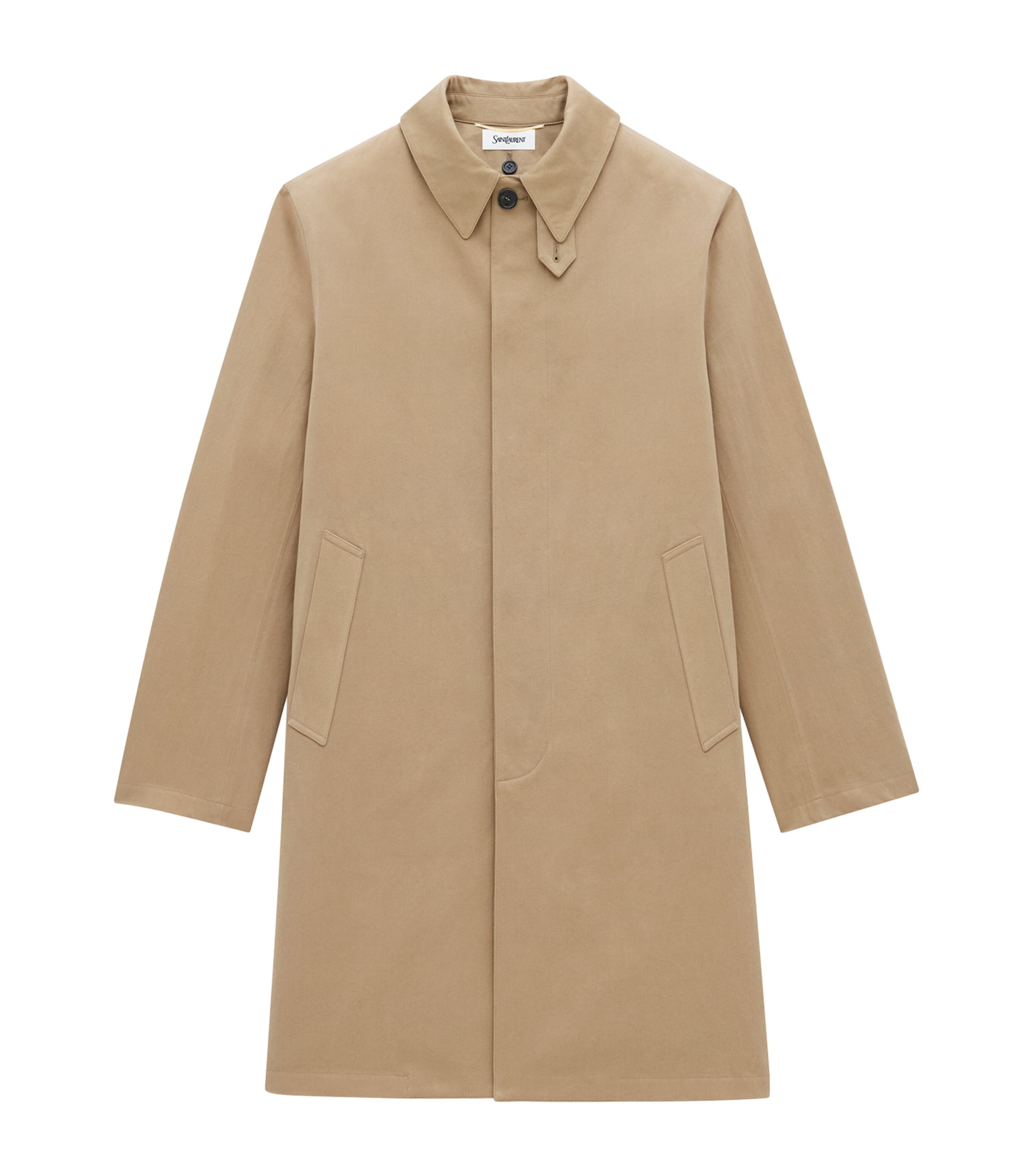 Saint Laurent Beige Cotton Gabardine Faux-Fur Lined Overcoat