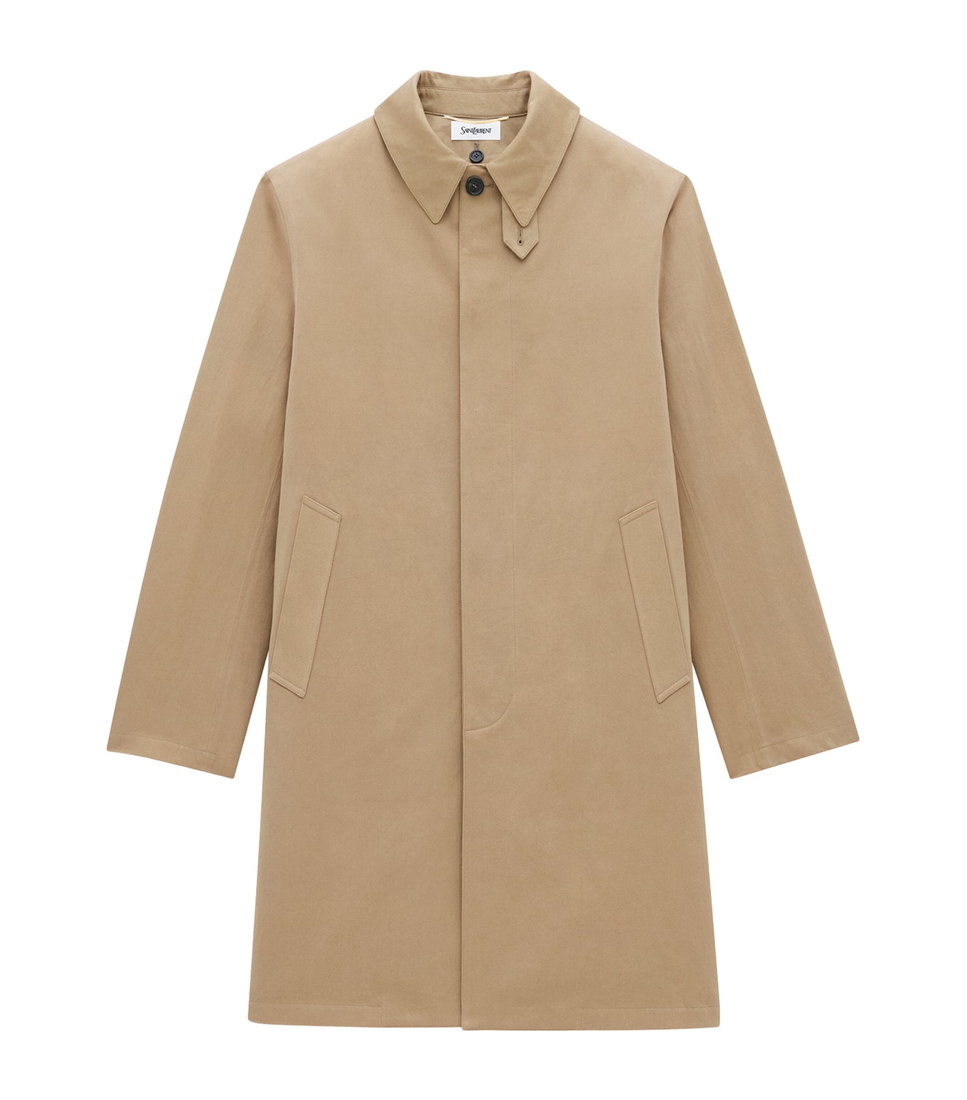 Saint Laurent Beige Cotton Gabardine Faux-Fur Lined Overcoat
